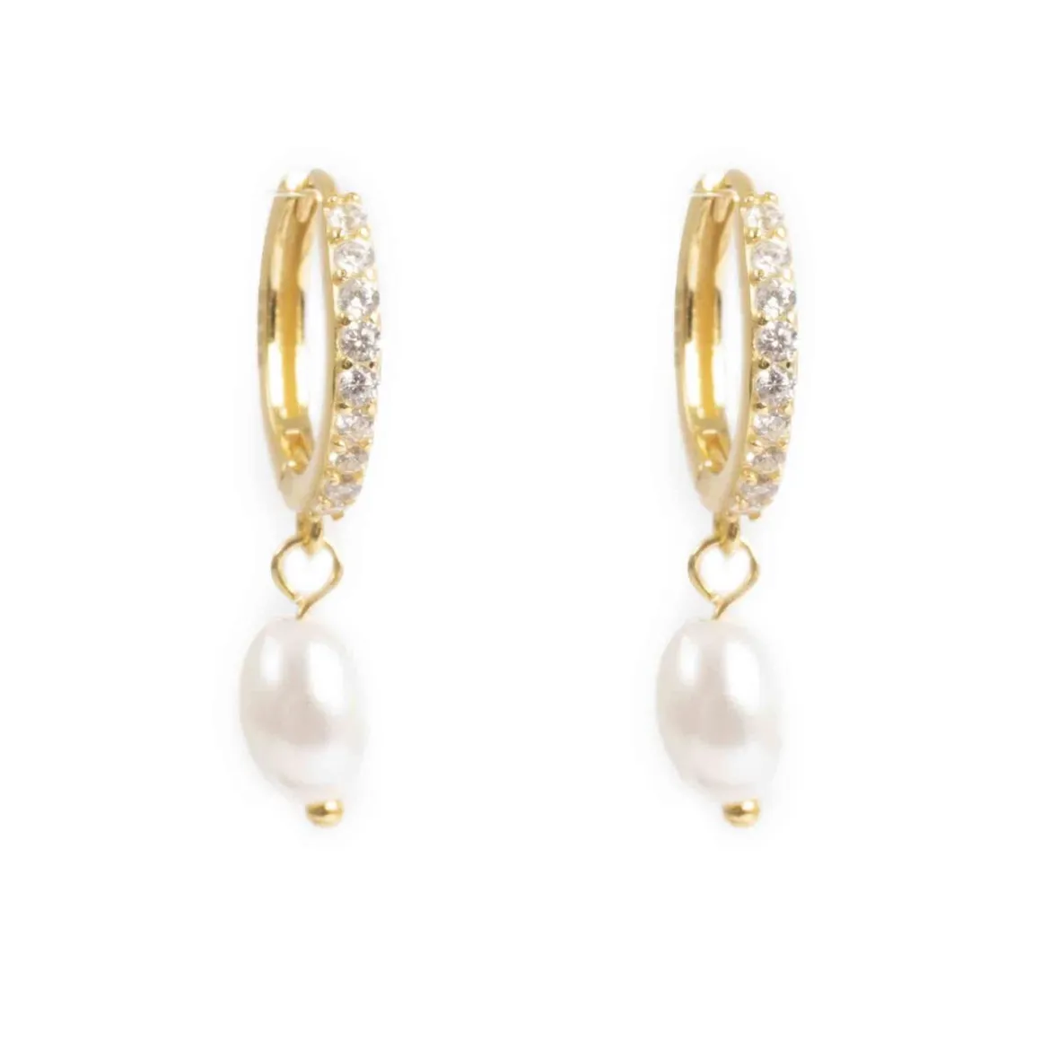 Glitrende hoops med perle, Gull