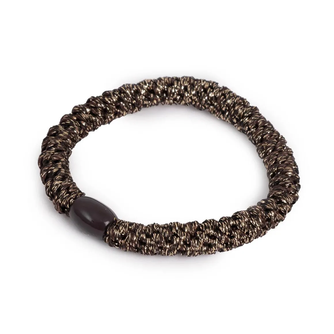 Hårstrikk Glitter sort/gull m/sort perle