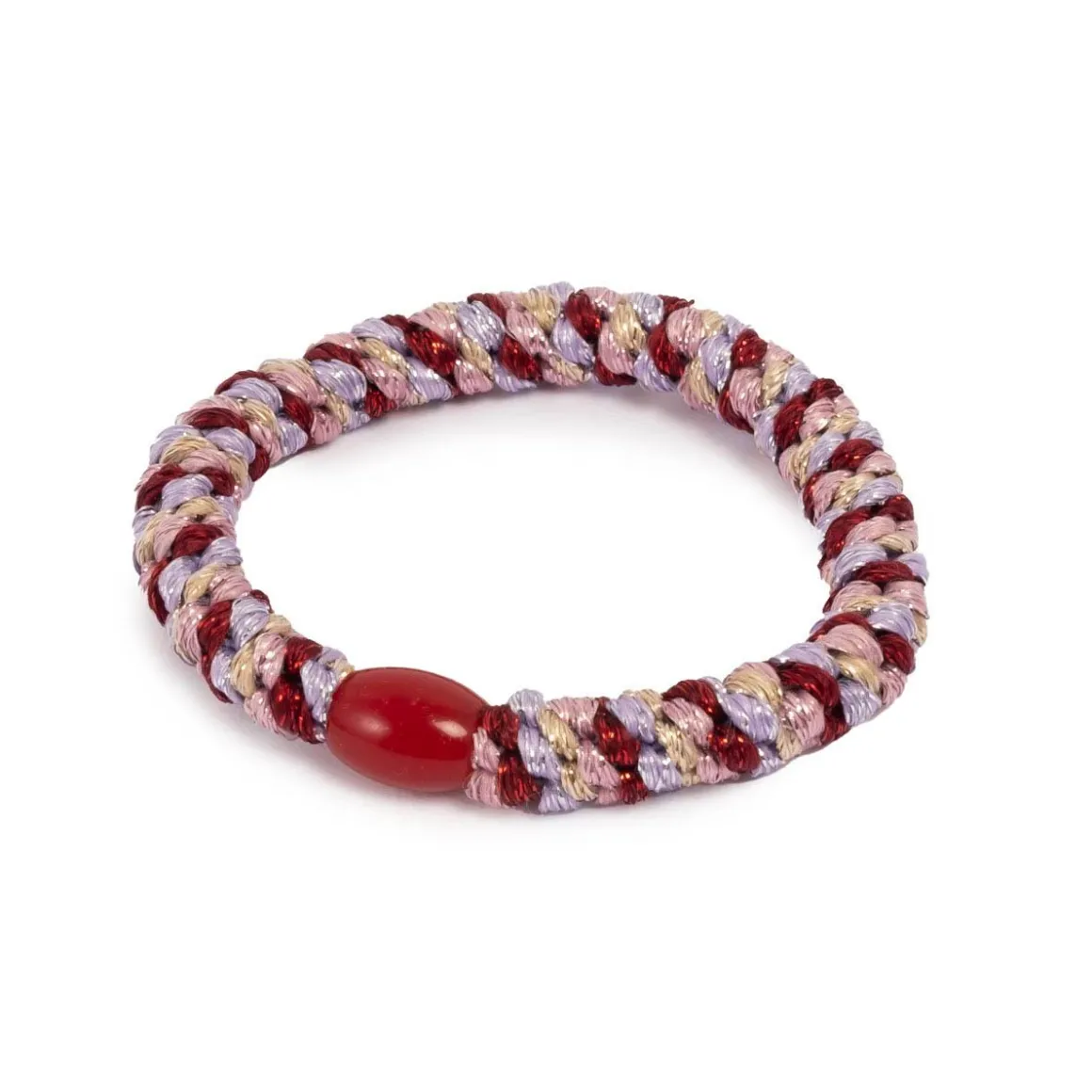 Hårstrikk, tuttifrutti, rød, lilla, gull