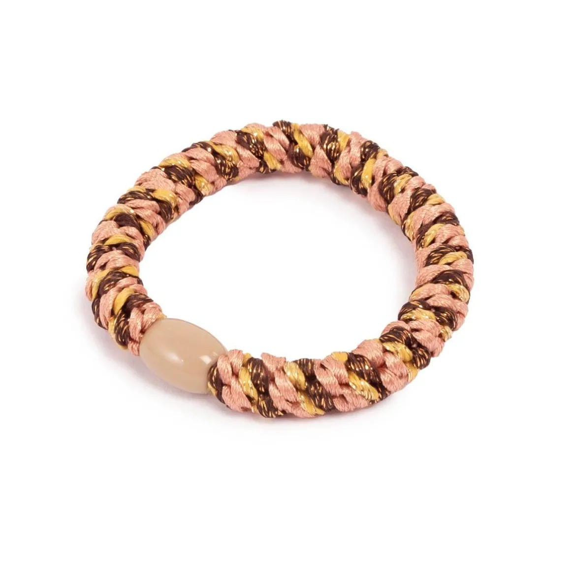 Hårstrikk, tuttifrutti, rosa, brun, gull