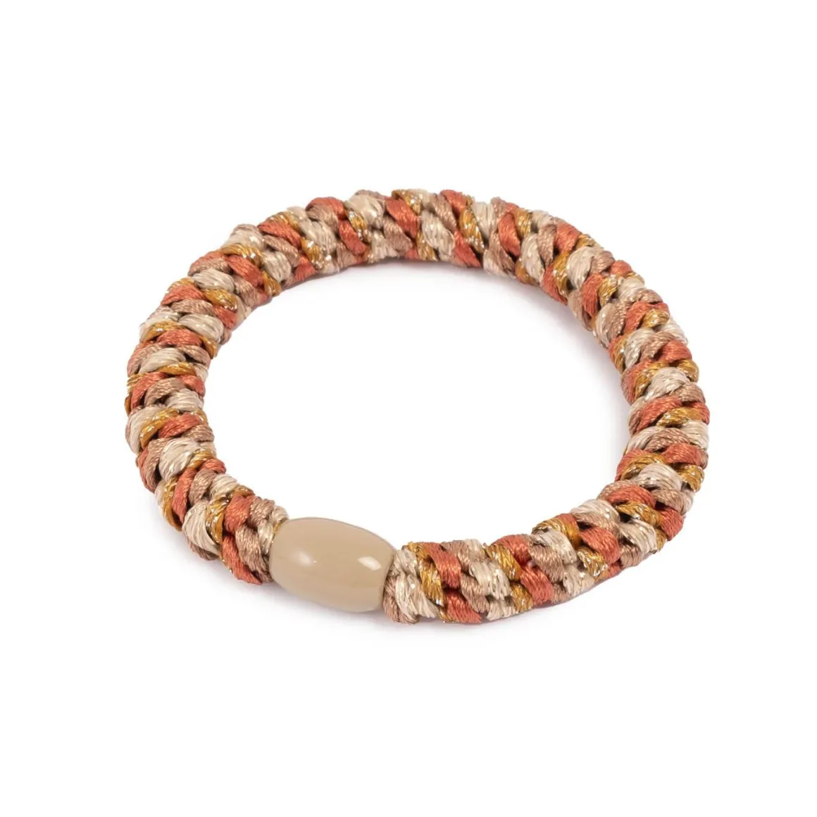 Hårstrikk, tuttifrutti, rust, gull, taupe