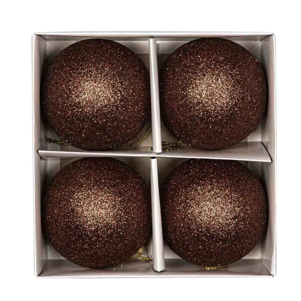 Julekule glitter 4 pack Brun