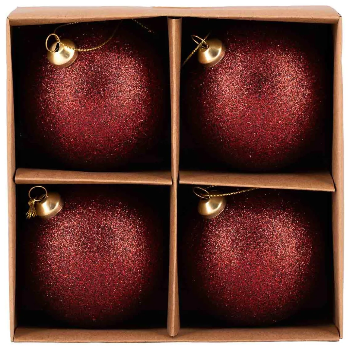 Julekule glitter 4 pack rød