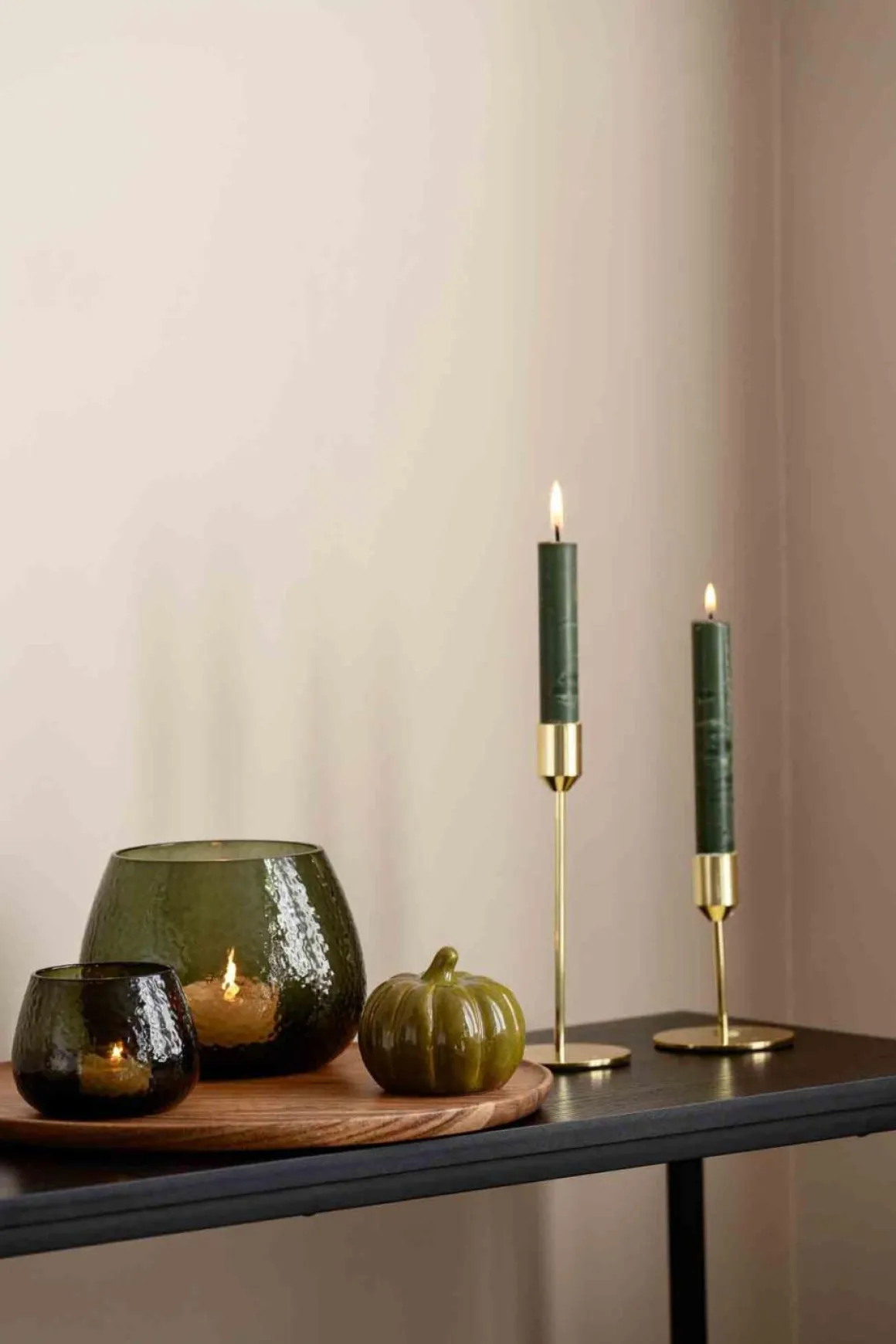 Kronelys 100% stearin 27,5 cm mørk grønn