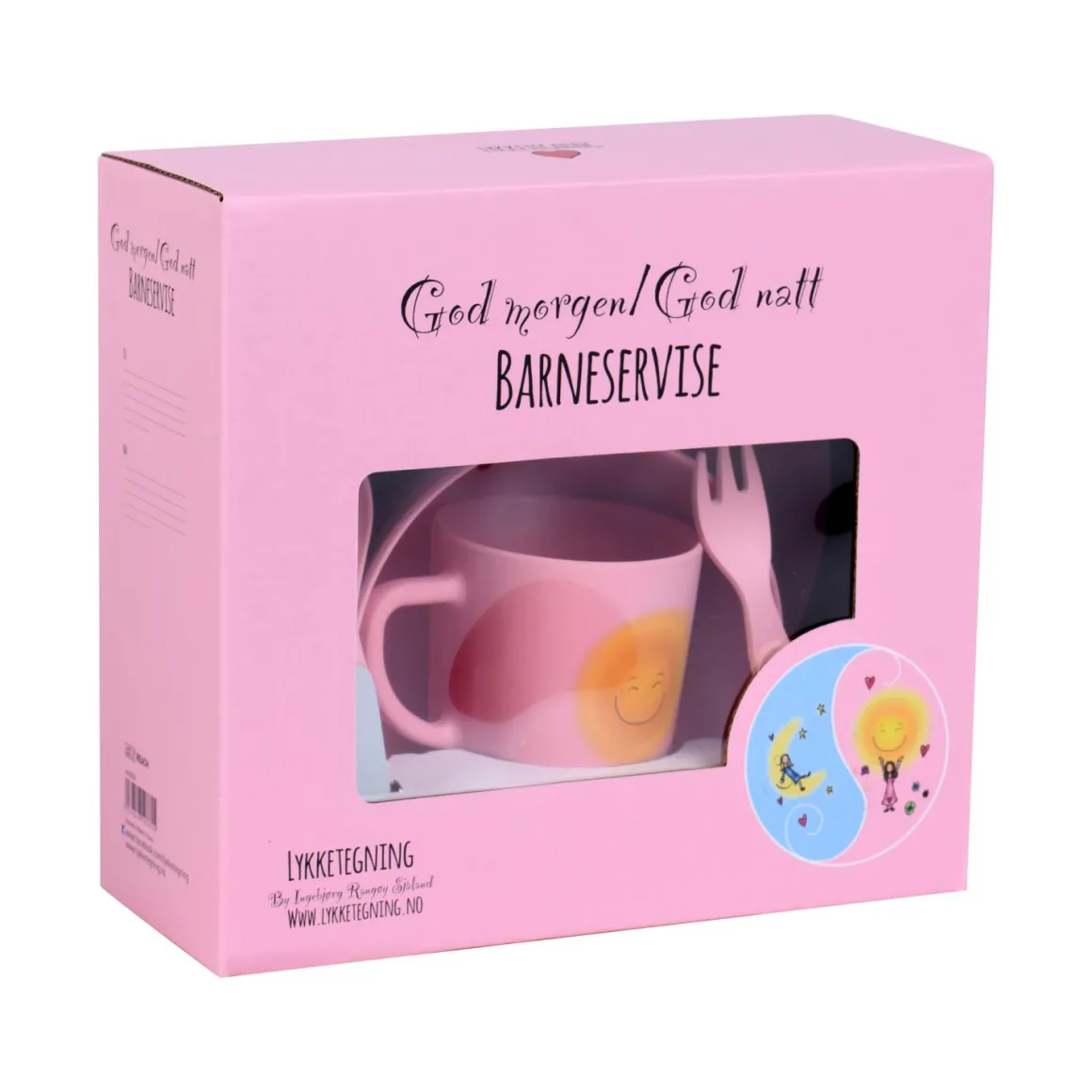 Lykketegning - God morgen/ God natt Barnesett 35 cl rosa