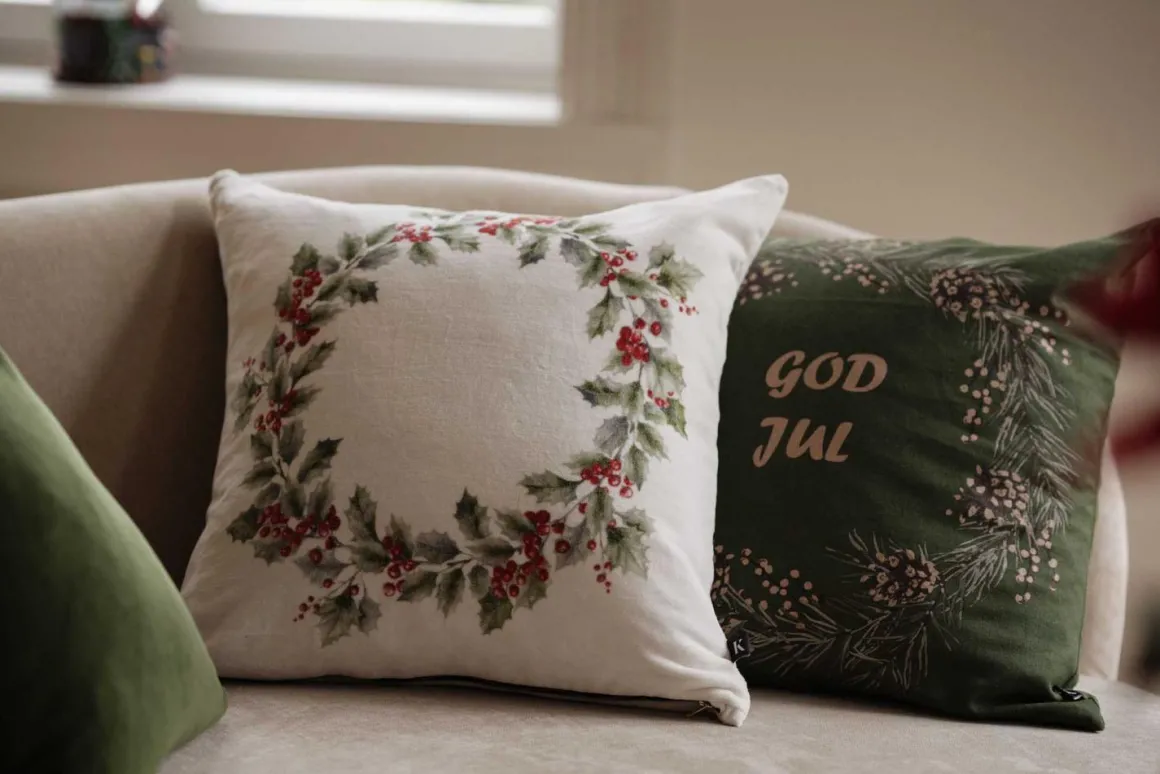 Putetrekk God Jul krans 48x48 cm grønn