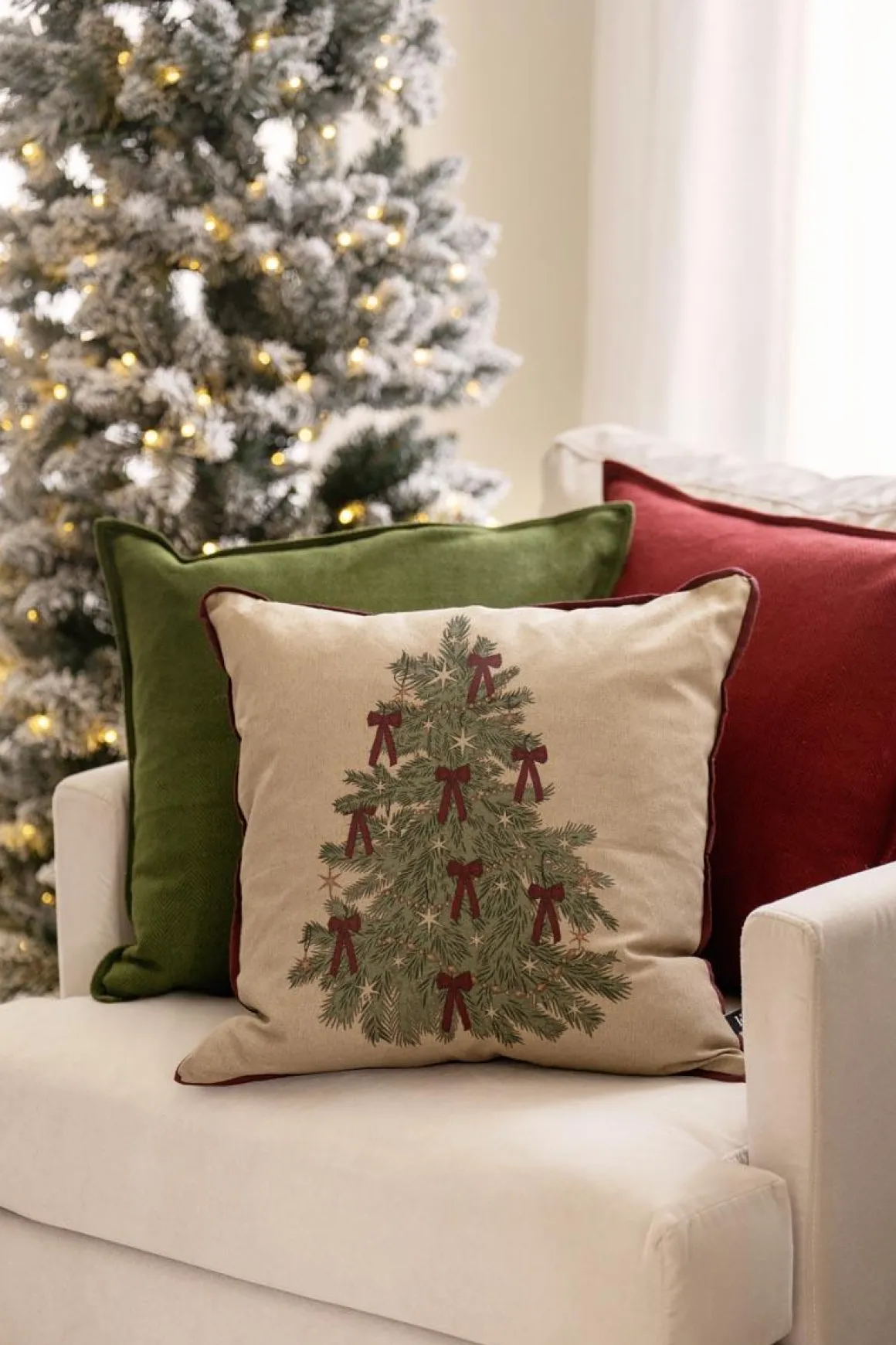 Putetrekk Nostalgisk tre med sløyfer 48x48cm