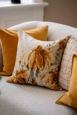 Putetrekk velur Fleur 48x48cm oker