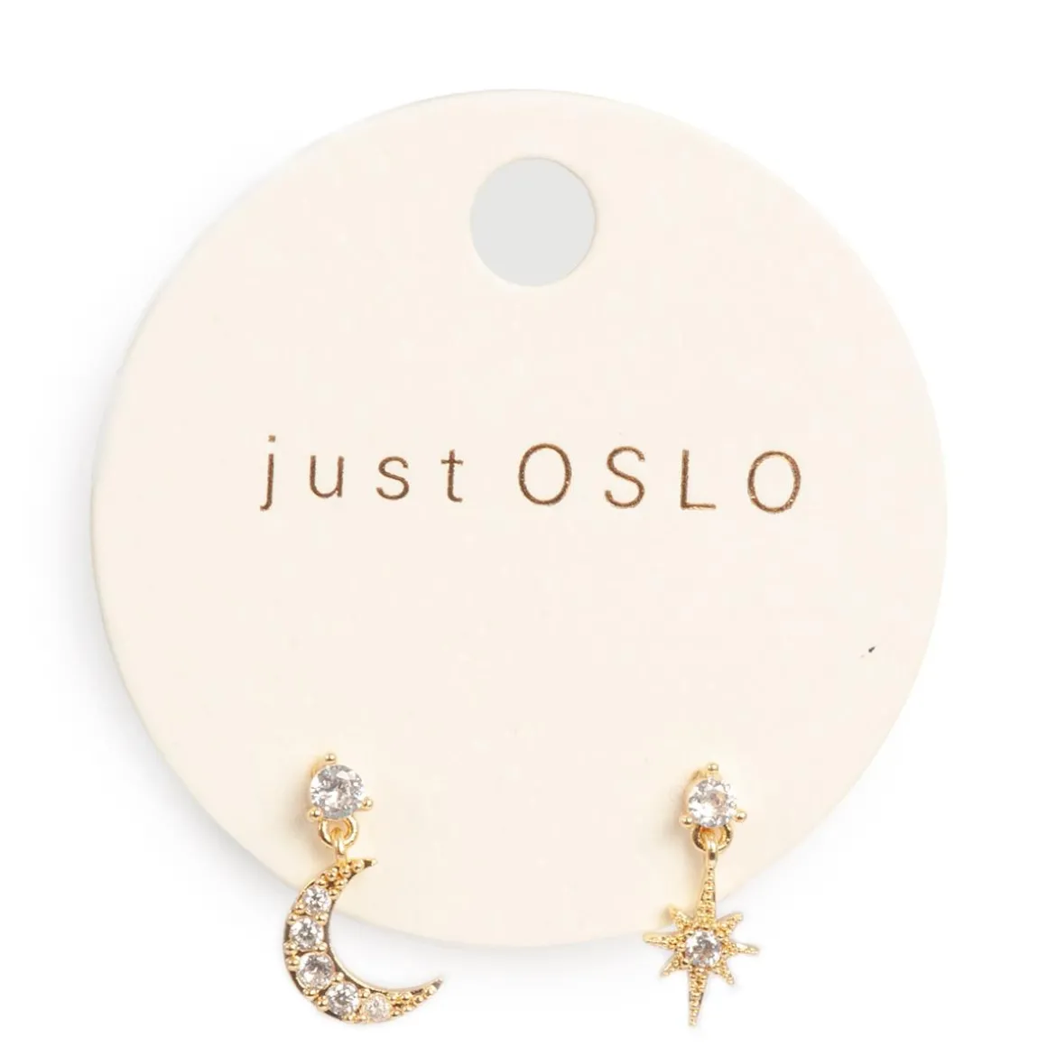 Øreringer med måne/stjerne og krystaller, gull