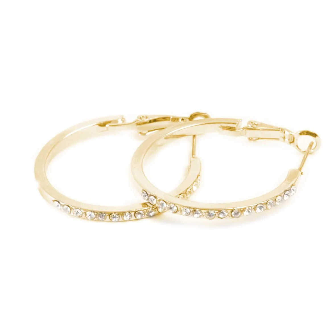 Øreringer, 30mm, Cubic Zirconia, Gull