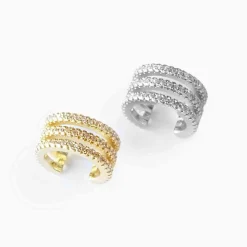 Sett med 2 ear cuffs, sølv og gull