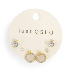 Sett med 3 par øredobber, MOP, Gull