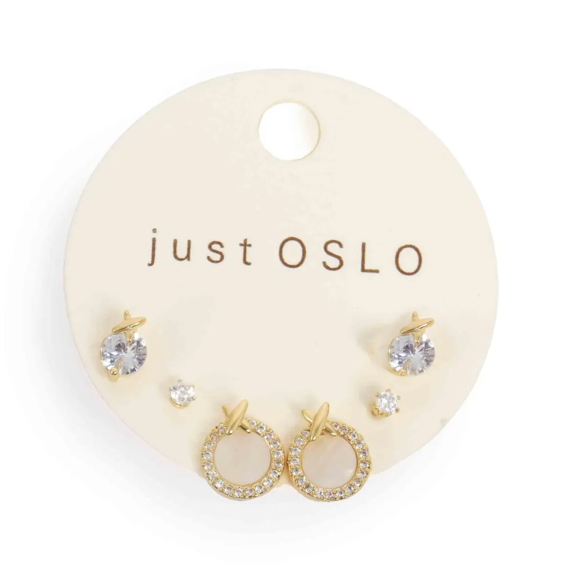 Sett med 3 par øredobber, MOP, Gull