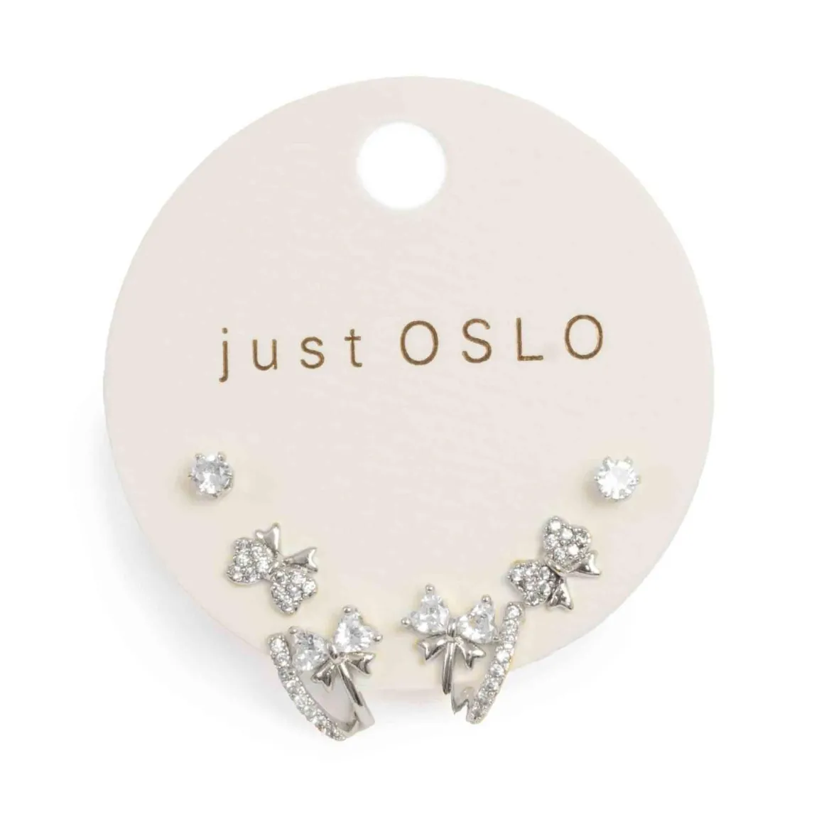 Sett med 3 par øredobber, sløyfe, Sølv