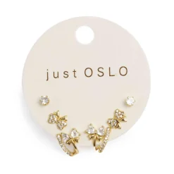 Sett med 3 par øredobber, sløyfe, Gull
