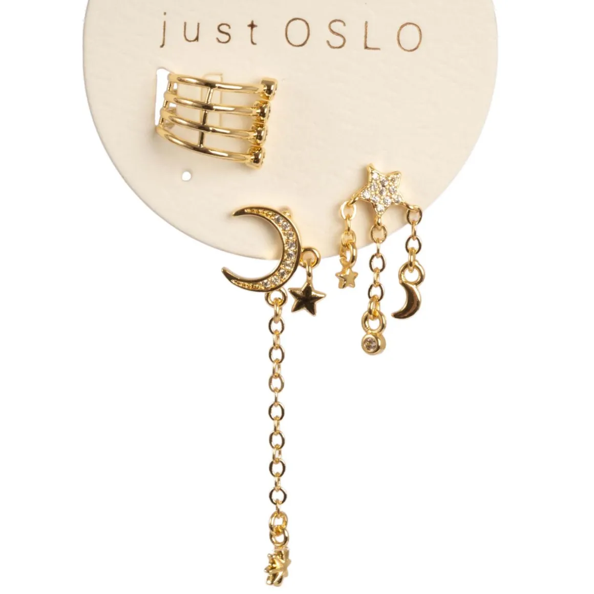 Sett med 3 øredobber, måne, Gull
