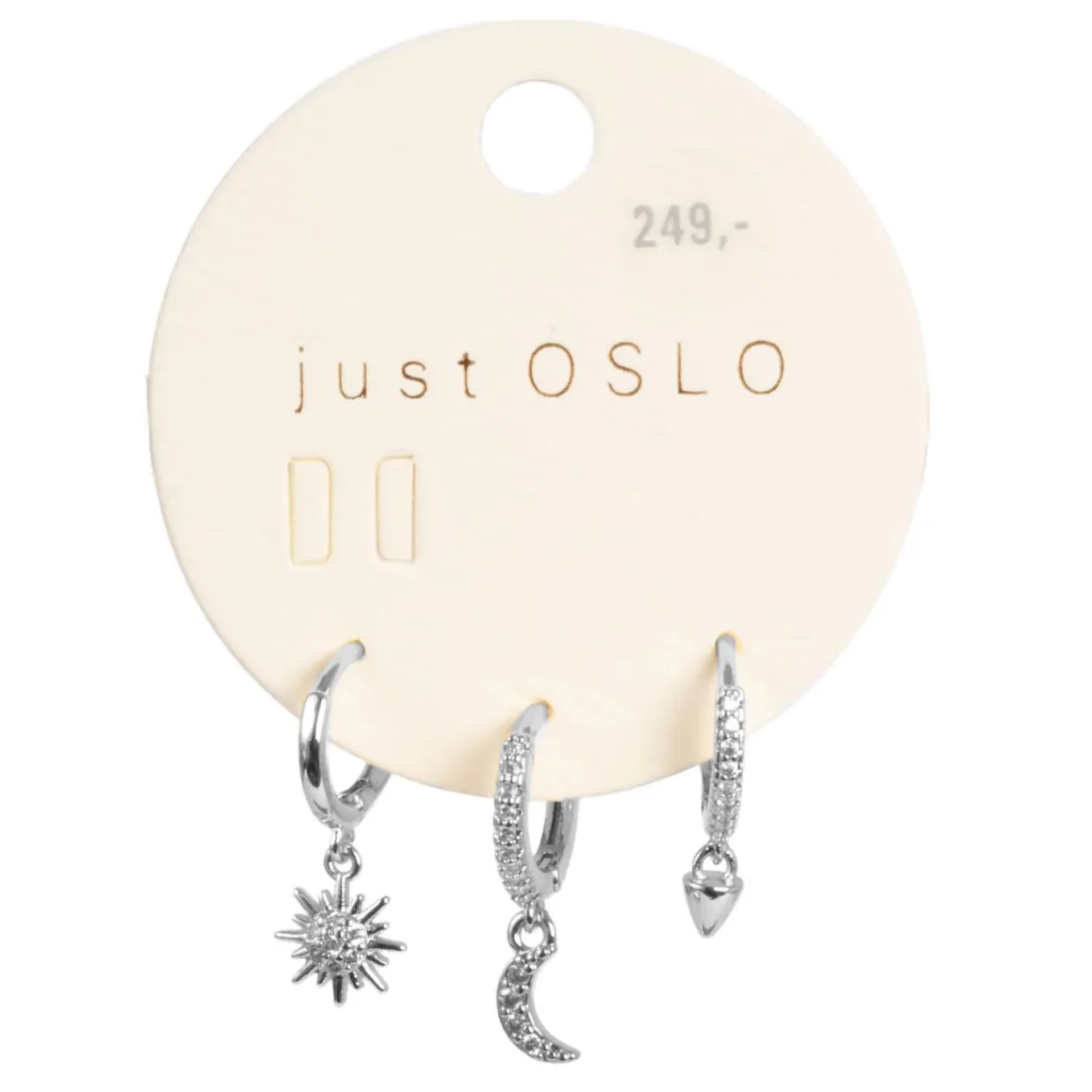 Sett med 3 øredobber, måne, Sølv