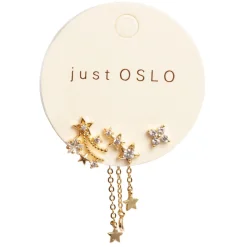 Sett med 3 ulike øredobber, stjernedryss, Gull