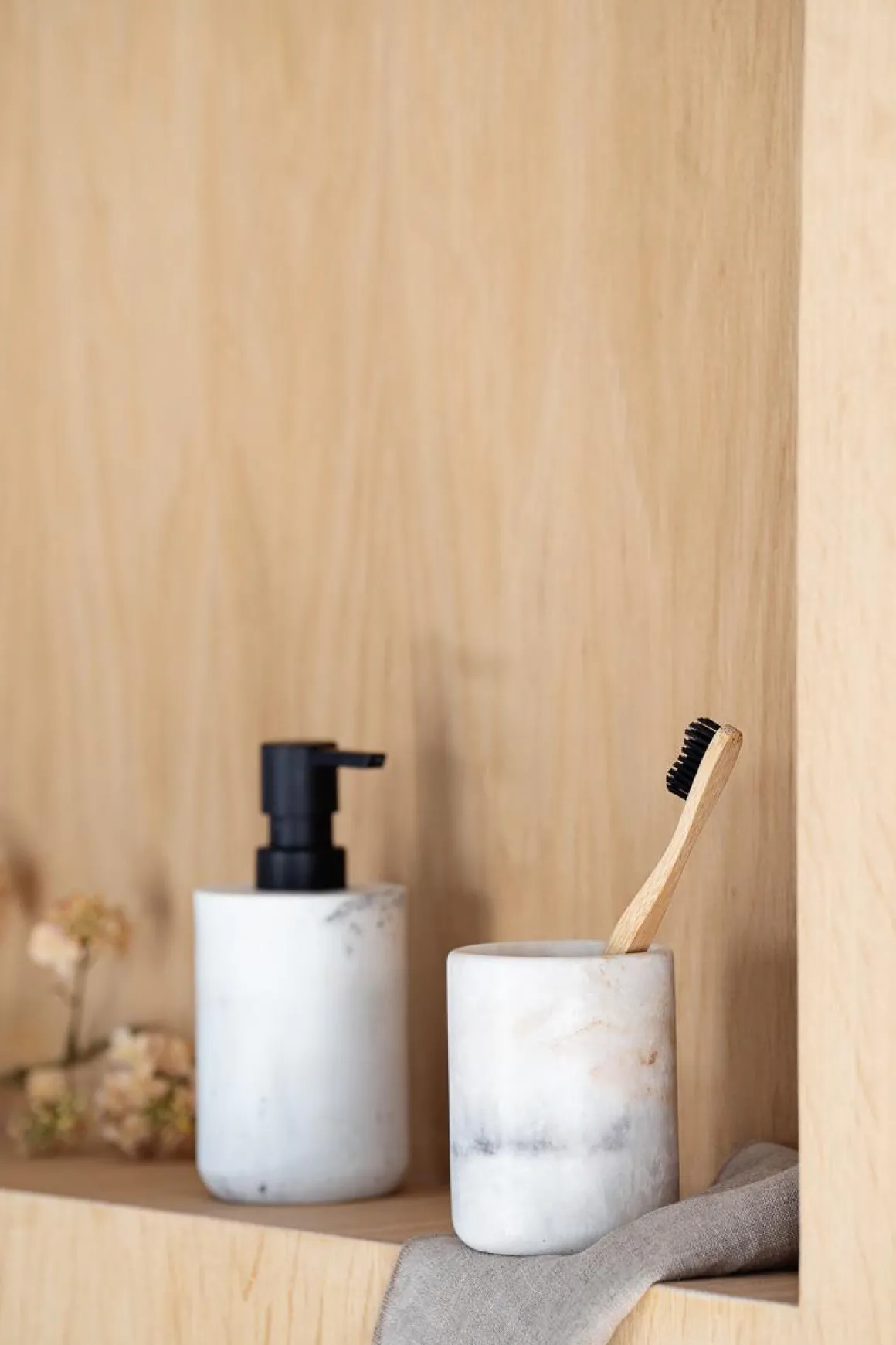 Tannbørsteholder marmor beige