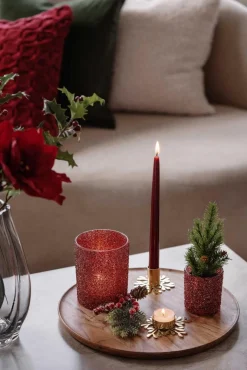 Telysholder Glitter 12,5cm rød