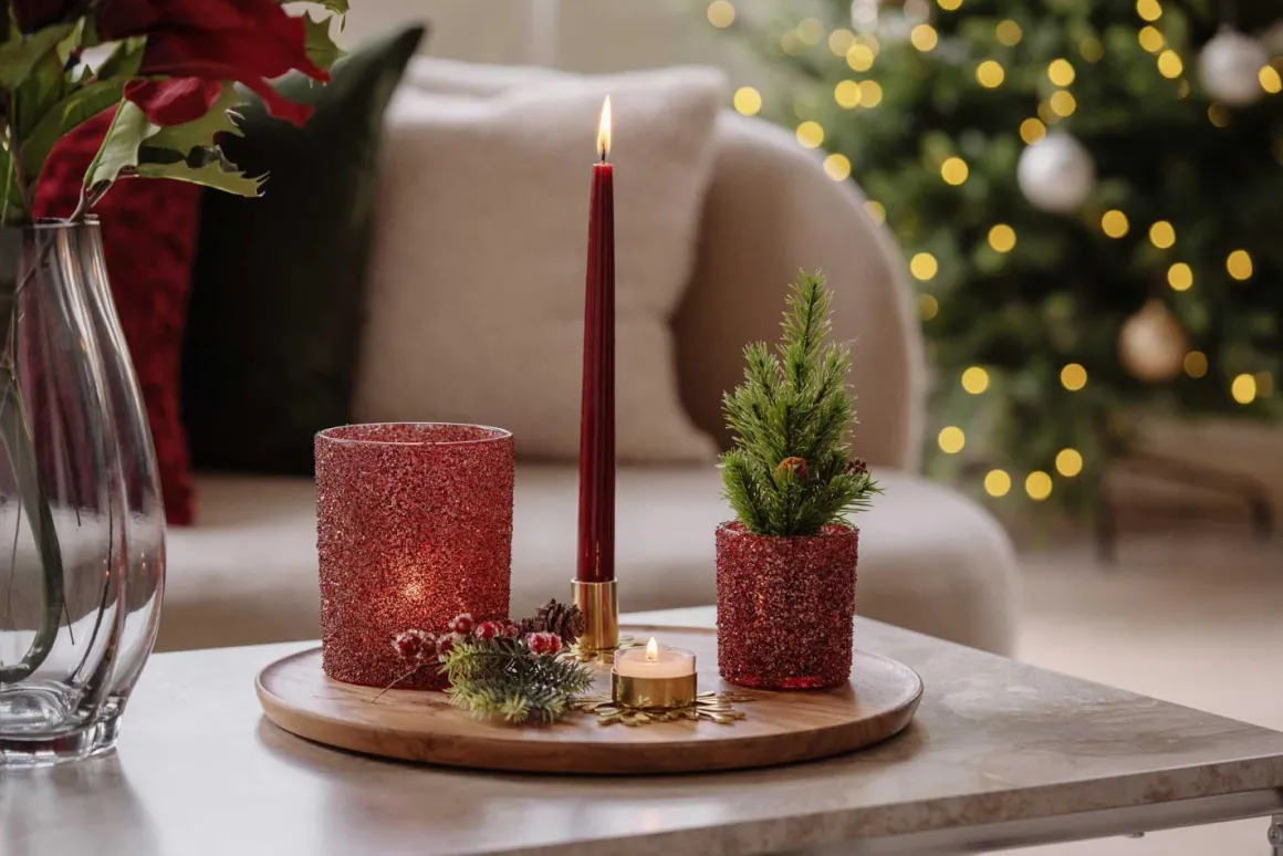 Telysholder Glitter 12,5cm rød